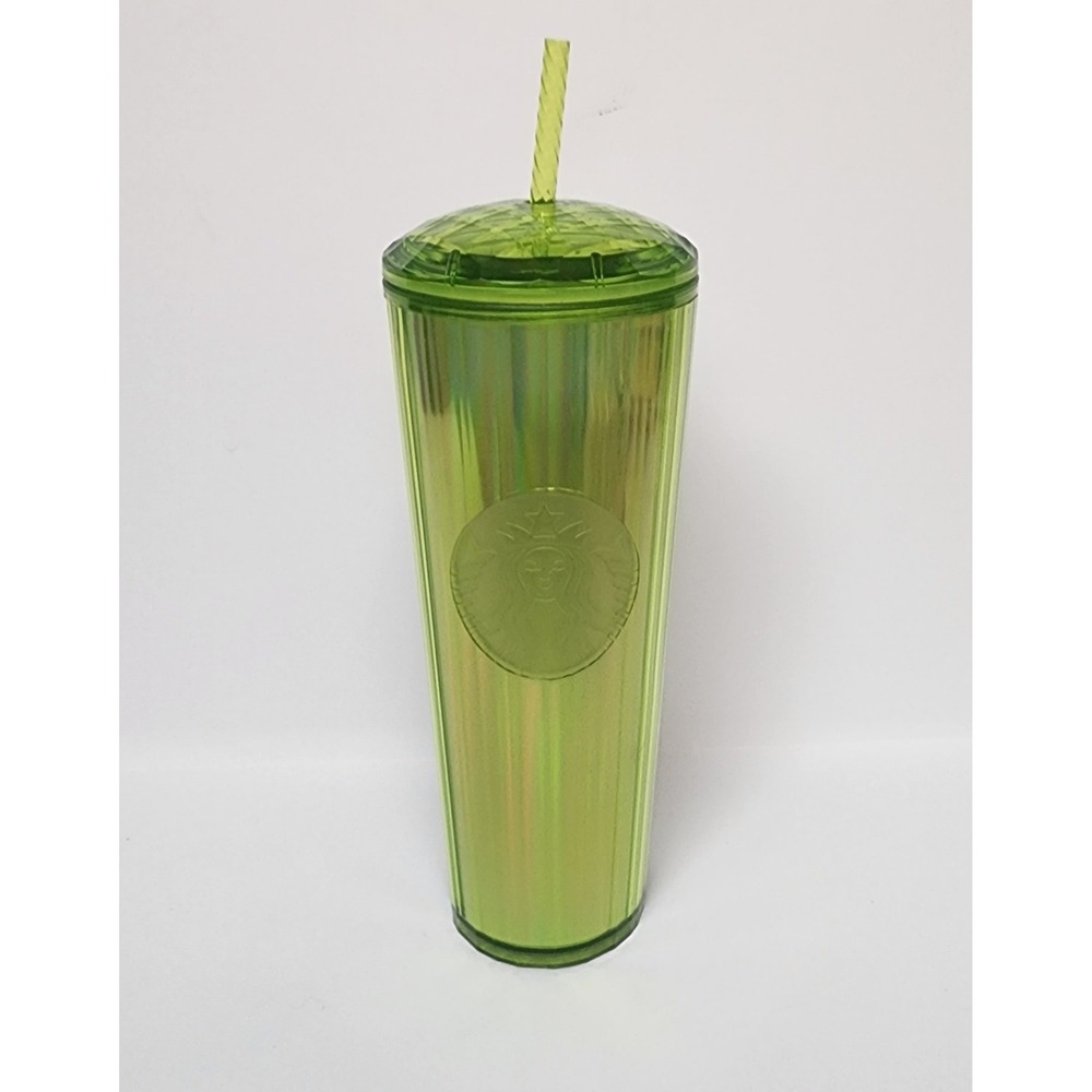 Starbucks Lime Green Iridescent Pleated Venti Tumbler 24oz Cold Cup with Straw
